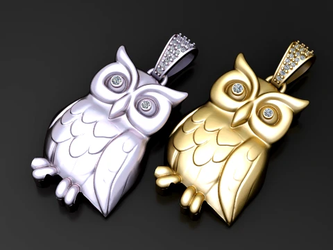 Gemstone Owl Pendant 3D Model