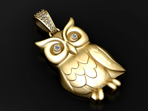 Gemstone Owl Pendant 3D Model