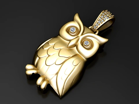 Gemstone Owl Pendant 3D Model