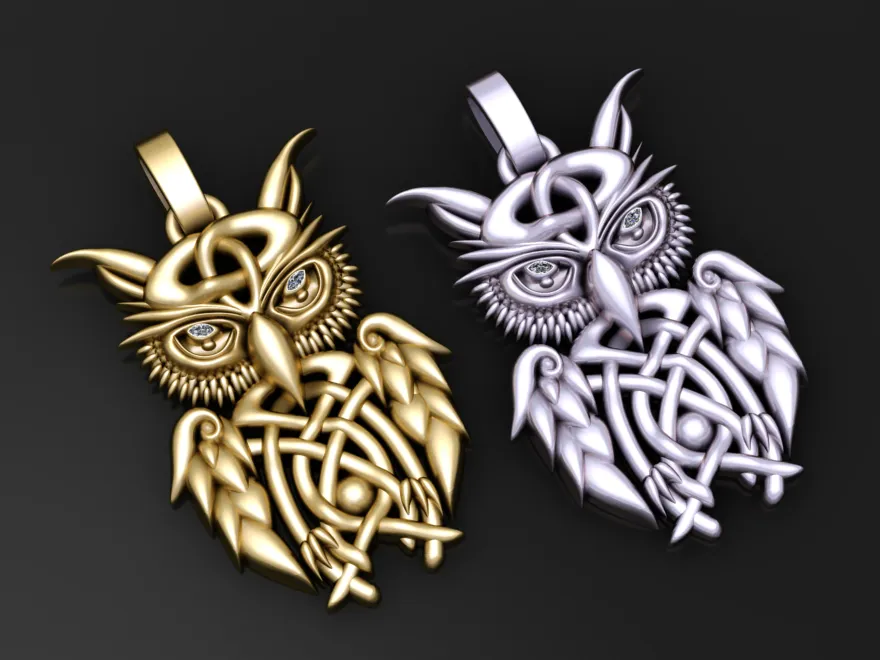 Celtic Owl Pendant 3D Model .c4d .max .obj .3ds .fbx .stl .blend 