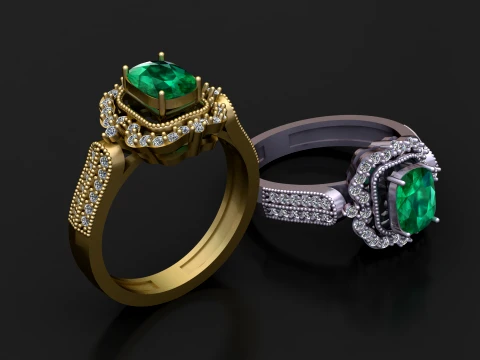 Emerald Halo Ring 3D Model