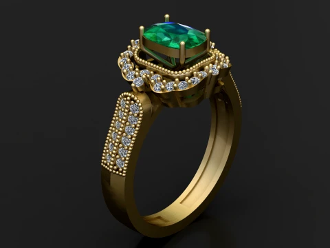Emerald Halo Ring 3D Model