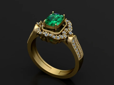 Emerald Halo Ring 3D Model