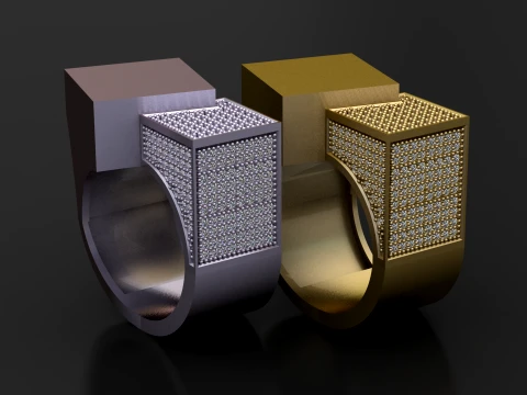 Square Pav Diamond Statement Ring 3D Modell