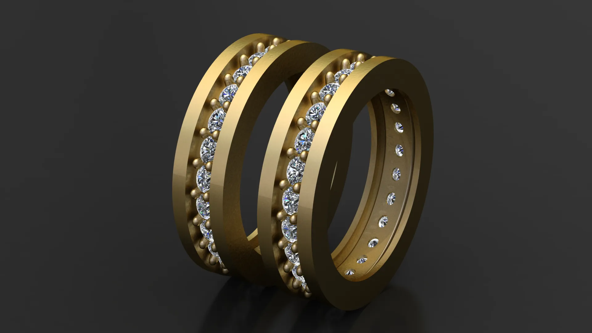 Double Row Diamond Gold Band Ring 3D Model .c4d .max .obj .3ds .fbx .stl .blend 