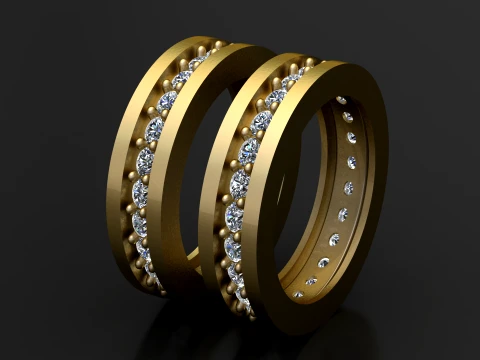 Double Row Diamond Gold Band Ring 3D Model