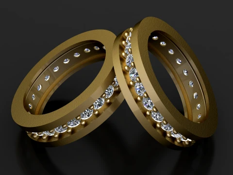 Double Row Diamond Gold Band Ring 3D Model