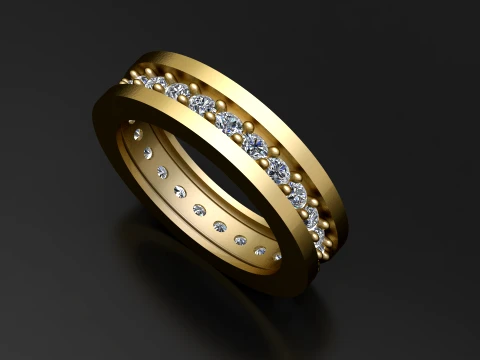 Double Row Diamond Gold Band Ring 3D Model