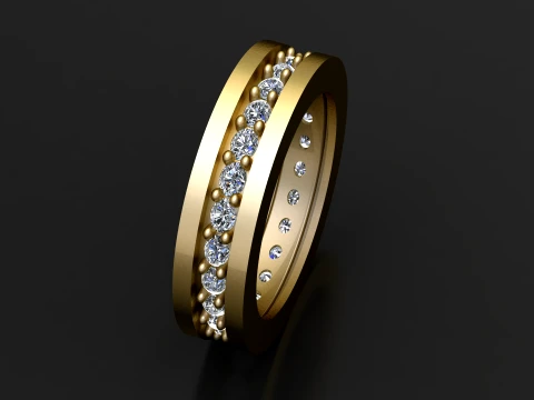 Double Row Diamond Gold Band Ring 3D Model