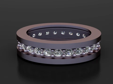 Double Row Diamond Gold Band Ring 3D Model