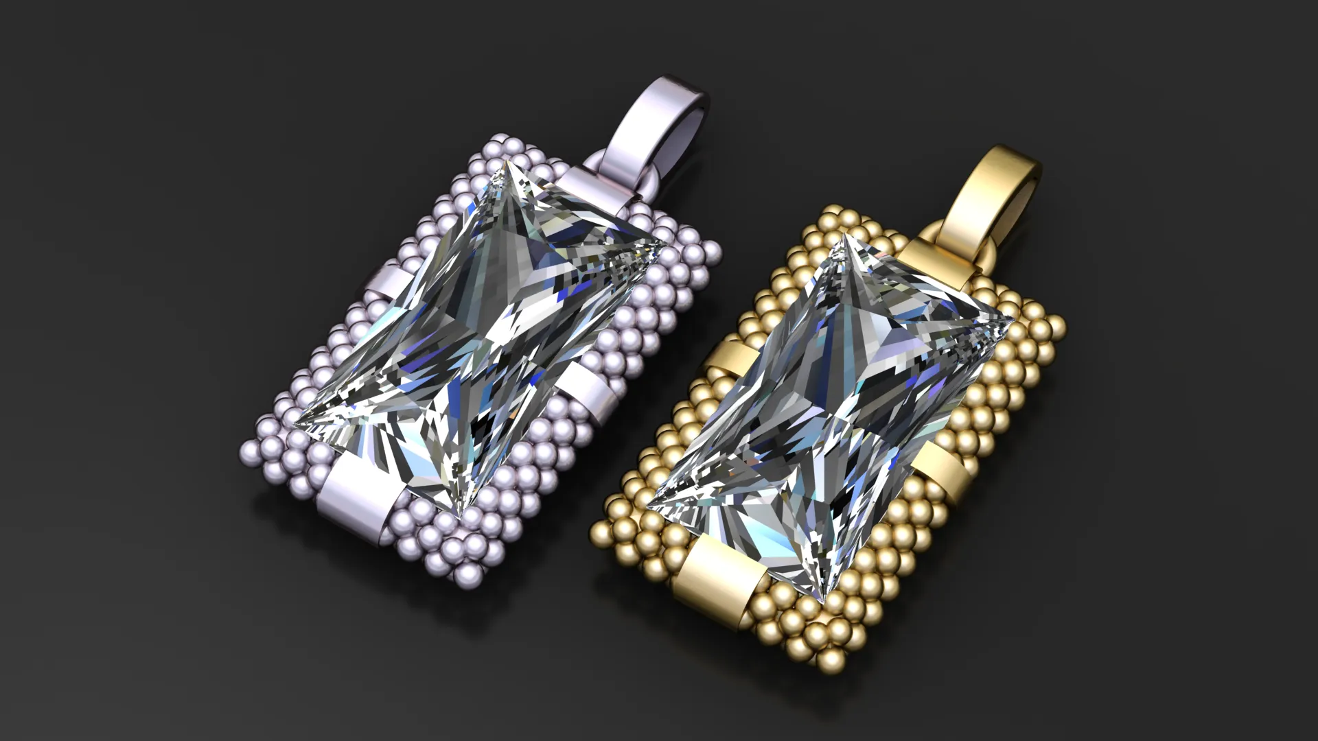Princess Cut Diamond Pendant 3D Model .c4d .max .obj .3ds .fbx .stl .blend 