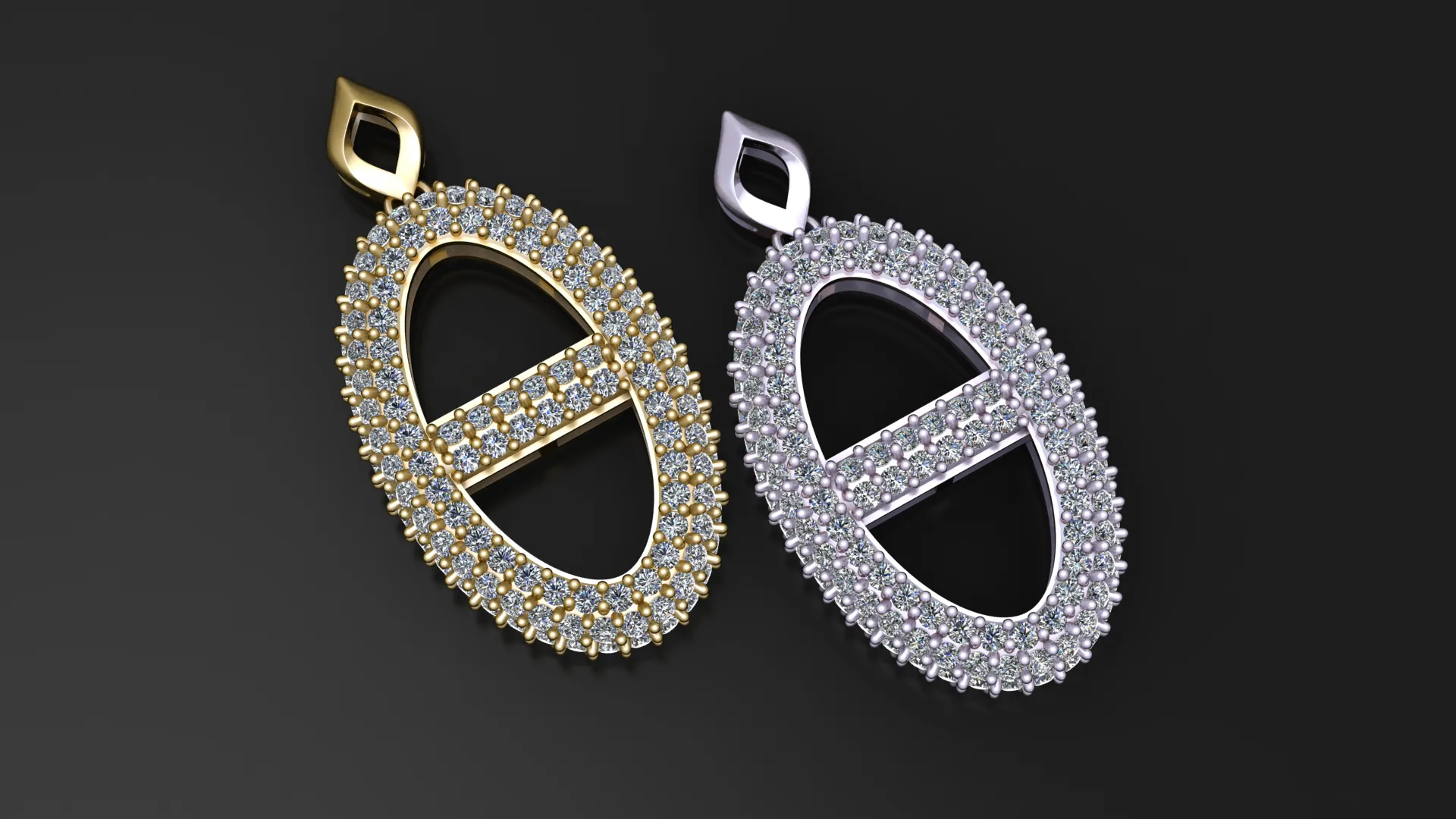 Double Loop Pav Diamond Pendant 3D Model .c4d .max .obj .3ds .fbx .stl .blend
