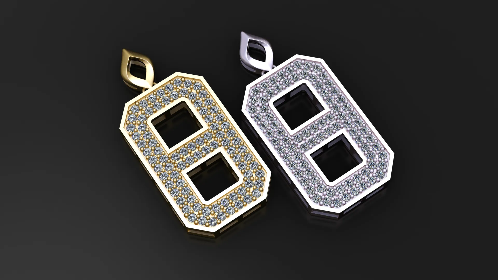 Number 6 Pav Diamond Pendant 3D Model .c4d .max .obj .3ds .fbx .stl .blend 