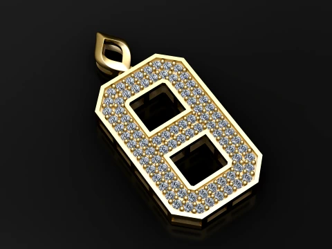 Number 6 Pav Diamond Pendant 3D Model