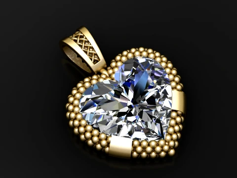 Ruby Heart Gold Pendant 3D Model