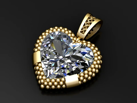 Ruby Heart Gold Pendant 3D Model