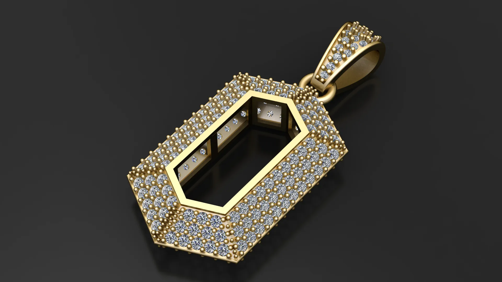 Geometric Pav Diamond Gold Pendant 3D Model .c4d .max .obj .3ds .fbx .stl .blend 