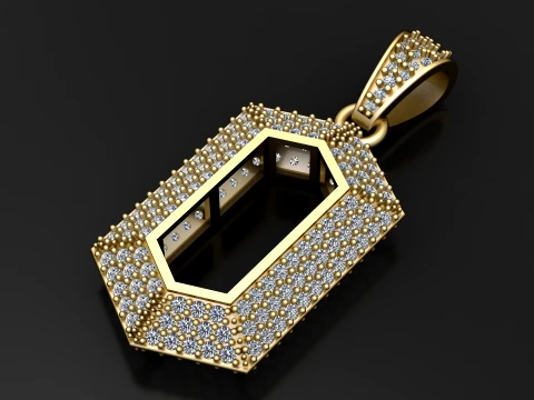 Geometric Pav Diamond Gold Pendant 3D Model