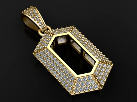 Geometric Pav Diamond Gold Pendant 3D Model
