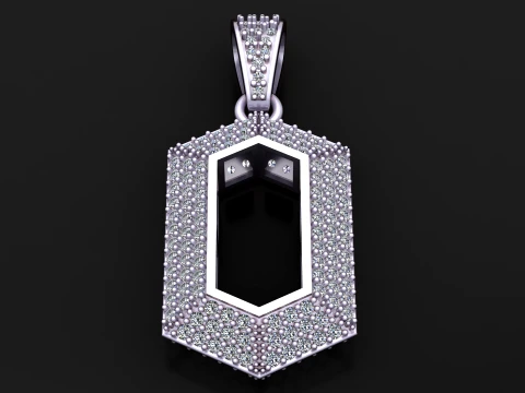 Geometric Pav Diamond Gold Pendant 3D Model