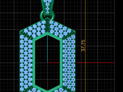 Geometric Pav Diamond Gold Pendant 3D Model