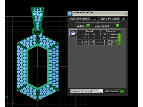 Geometric Pav Diamond Gold Pendant 3D Model