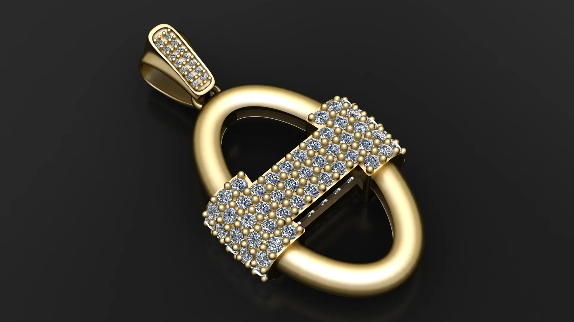 Diamond Bar Loop Gold Pendant 3D Model .c4d .max .obj .3ds .fbx .stl .blend