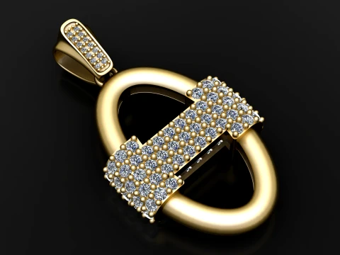 Diamond Bar Loop Gold Pendant 3D Modell