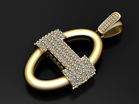 Diamond Bar Loop Gold Pendant 3D Model