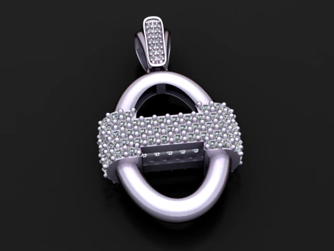 Diamond Bar Loop Gold Pendant 3D Model