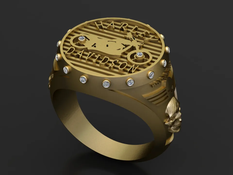 Harley-Davidson Skull Gold Ring 3D Model .c4d .max .obj .3ds .fbx .stl .blend
