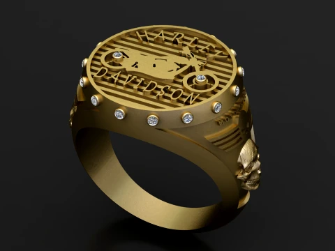Harley-Davidson Skull Gold Ring Modelo 3D