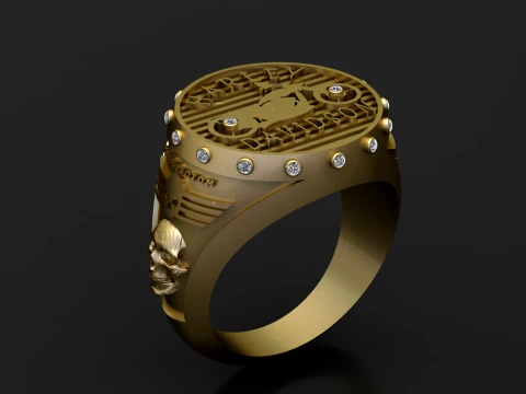 Harley-Davidson Skull Gold Ring 3D Model