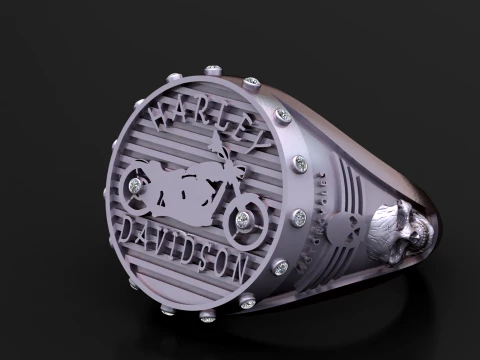 Harley-Davidson Skull Gold Ring 3D Model