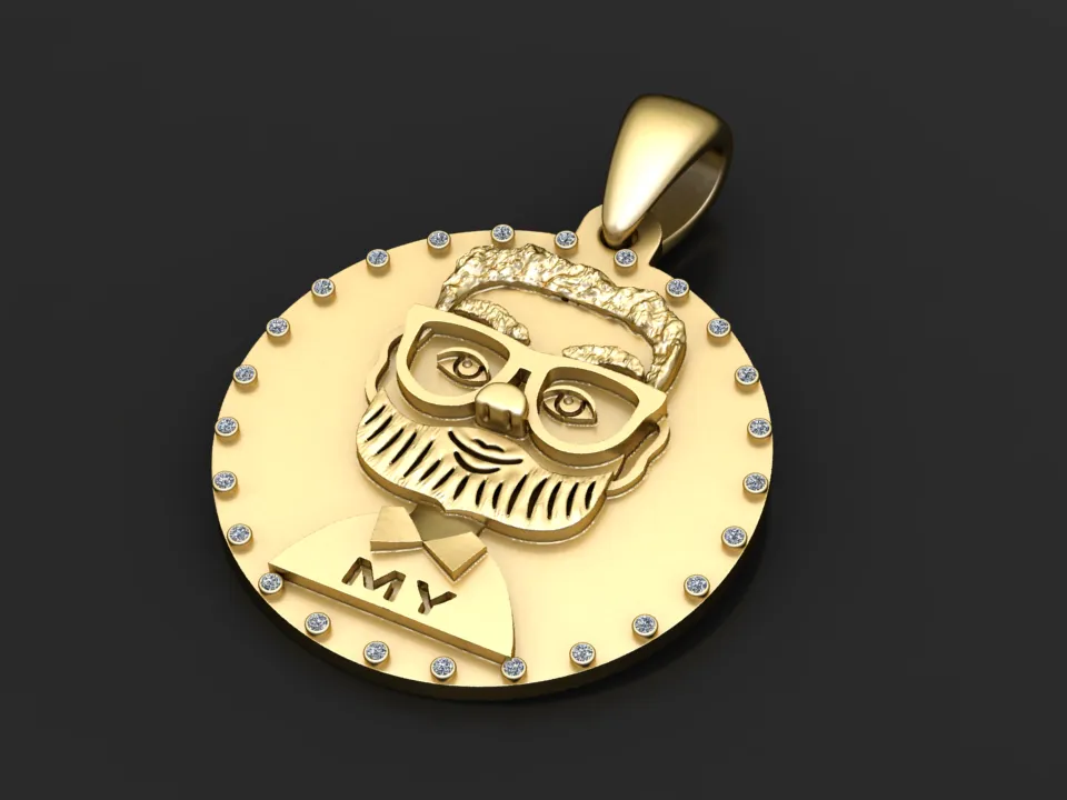 Custom Portrait Gold Pendant 3D Model .c4d .max .obj .3ds .fbx .stl .blend