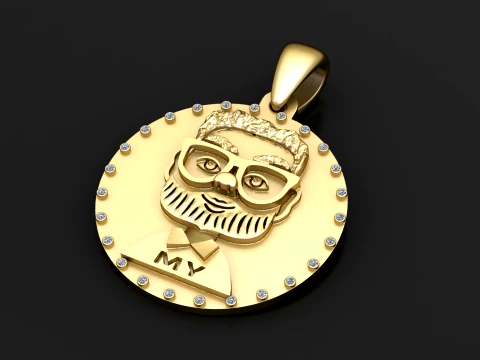 Custom Portrait Gold Pendant 3D Model