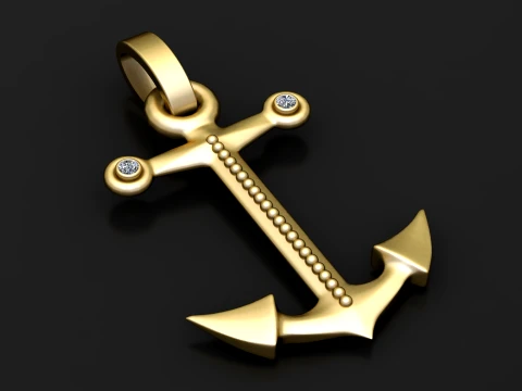 Gold Anchor Diamond Pendant 3D Model