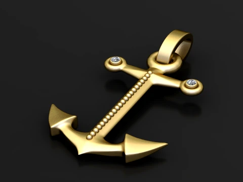 Gold Anchor Diamond Pendant 3D Model