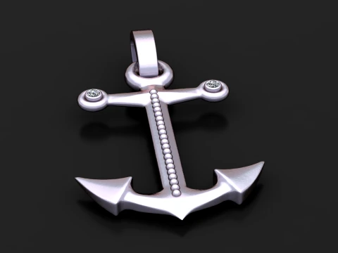 Gold Anchor Diamond Pendant 3D Model