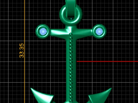 Gold Anchor Diamond Pendant 3D Model