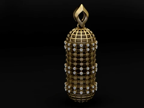 Cylindrical Cage Diamond Gold Pendant 3D Model