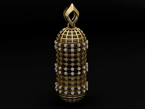 Cylindrical Cage Diamond Gold Pendant 3D Model