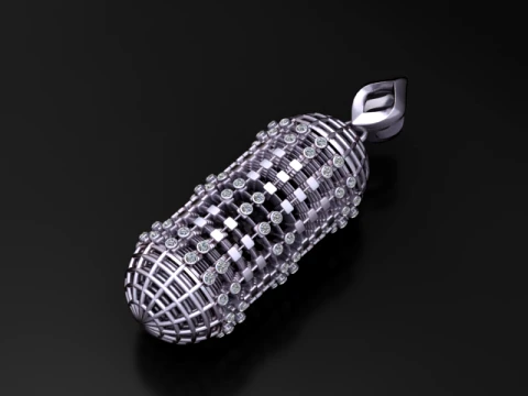 Cylindrical Cage Diamond Gold Pendant 3D Model