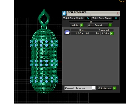 Cylindrical Cage Diamond Gold Pendant 3D Model