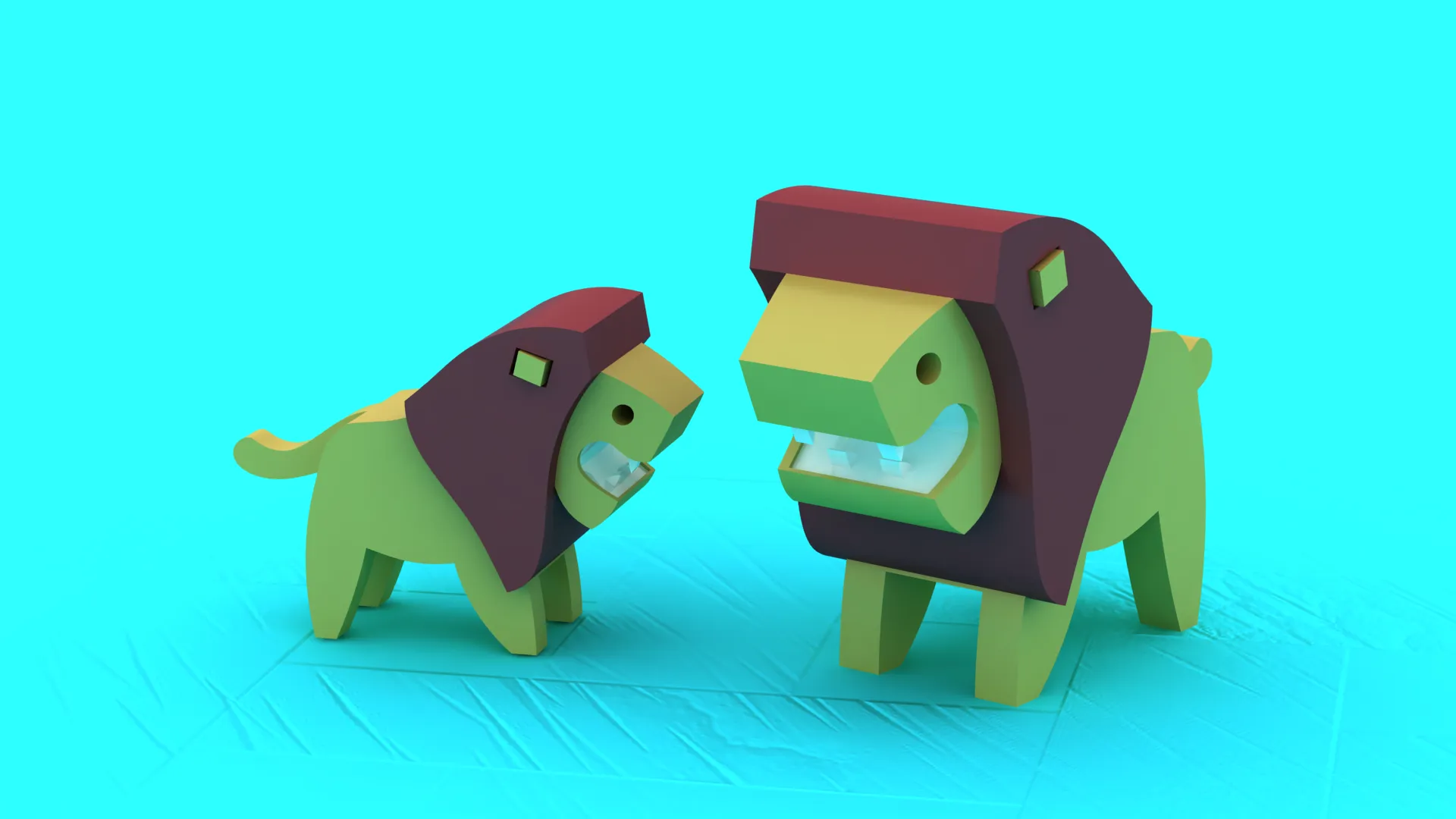 Stylized Open-Mouth Lion - Multi-Color 3D Print Model 3D Druckmodell .c4d .max .obj .3ds .fbx .stl .blend 