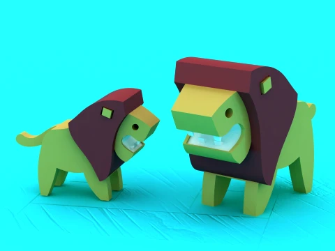 Stylized Open-Mouth Lion - Multi-Color 3D Print Model 3D Print Model