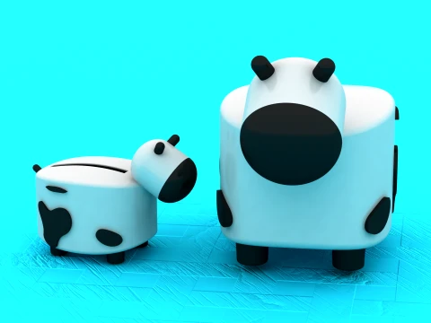 Cute Low-Poly Cow Piggy Bank - 3D Printable Savings Box 3D Print Model