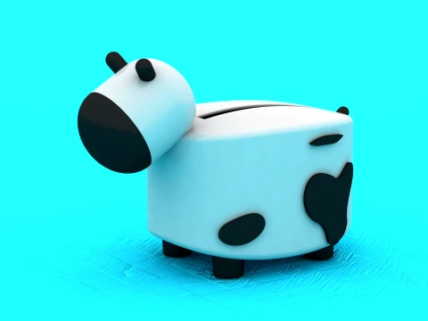 Cute Low-Poly Cow Piggy Bank - 3D Printable Savings Box 3D Print Model