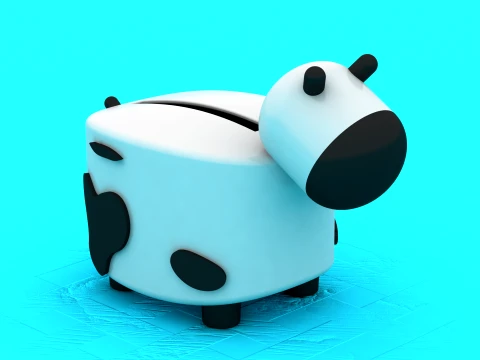 Cute Low-Poly Cow Piggy Bank - 3D Printable Savings Box 3D Print Model