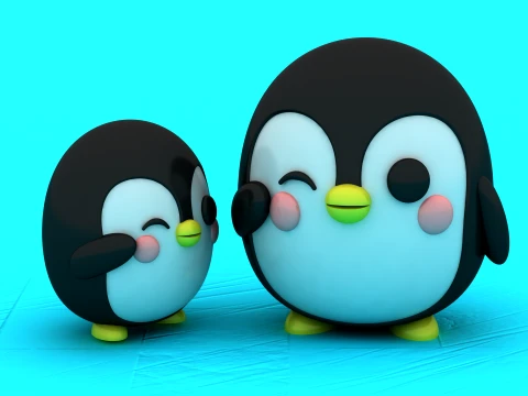 Chibi Round Penguin - Multi-Color 3D Print Model 3D Print Model